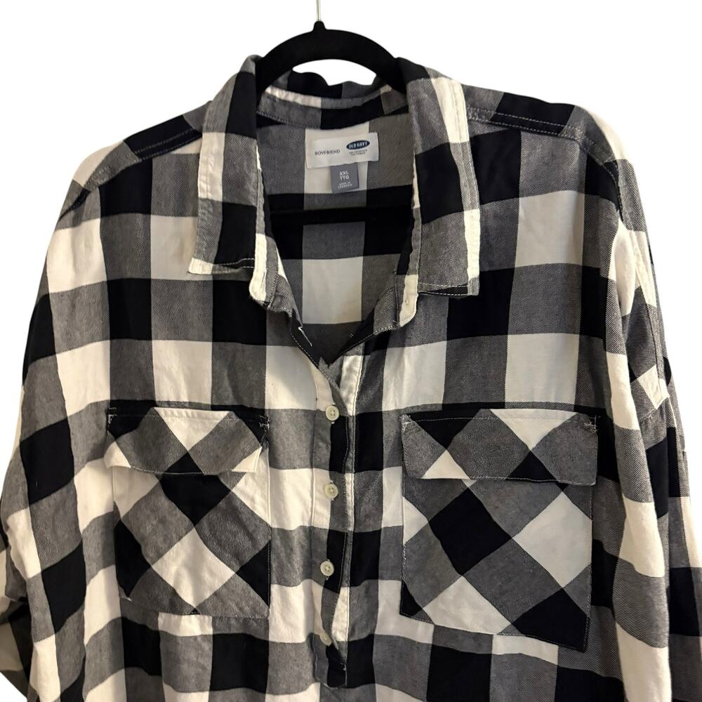Old Navy Flannel Top Shirt Black & White Checkered Country Woman’s  XXL Cotton - Picture 3 of 8